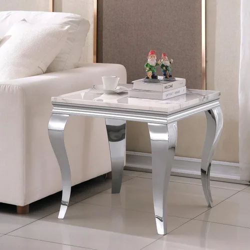 Vista 24 de Mesa de centro de 47 pulgadas de mármol negro con base en forma de U de acero inoxidable espejado, mesa central de parte superior rectangular