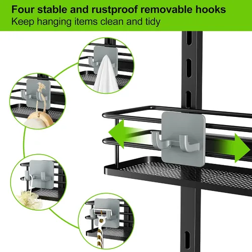 Vista 8 de Orimade Organizador ajustable para colgar sobre la puerta de la ducha con ganchos, estante organizador de baño, estante de almacenamiento, cesta