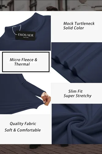 Vista 5 de Ekouaer Camisas de manga larga con cuello alto falso para hombre, suéter térmico ligero
