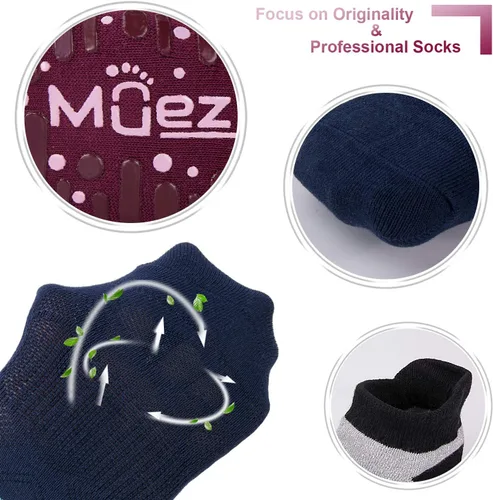 Vista 25 de Muezna Calcetines de yoga antideslizantes para mujer, antideslizantes, para pilates, barras, calcetines de hospital con agarres, talla 5-10