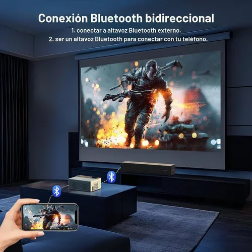 Vista 3 de TMY Mini proyector, proyector Bluetooth mejorado con pantalla, proyector portátil Full HD de 1080P, proyector de películas compatible con TV Stick