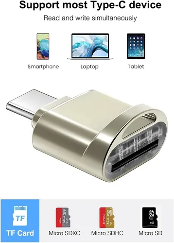 Vista 2 de BorlterClamp - Lector de tarjetas micro SD USB C (paquete de 2 unidades), lector de tarjetas de memoria OTG TF compatible con laptop, MacBook