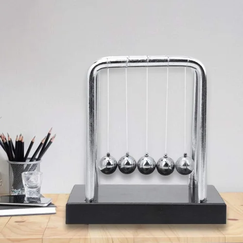 Vista 5 de Billar pequeño de madera maciza Newton, bola giratoria creativa de mesa táctil, base de madera, bola de equilibrio de acero y soporte, juguetes