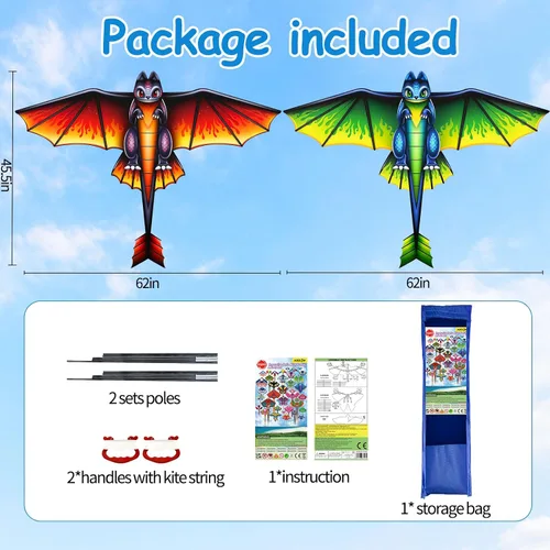 Vista 2 de Kite, Butterfly Kites for Adults, Rainbow Kite & Eagle Kites for Kids 3-12 Dragón multicolor
