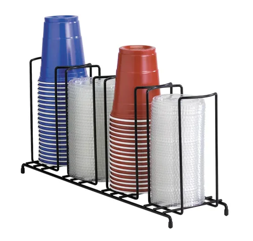 Vista 5 de Dispense-Rite WR-3 Organizador de tazas y tapas de alambre de tres secciones para encimera, se adapta a tazas y tapas de 8 a 44 onzas, alambre negro