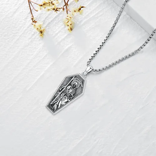 Vista 177 de Collar de pentagrama de plata de ley con triple luna, diosa celta, nudo celta, nudo de brujas, Ankh, sol y luna, Hécate, lilith, Santa Muerte