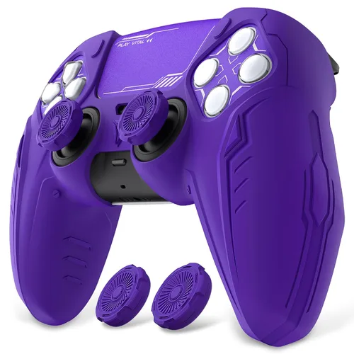 Vista 9 de PlayVital 2 Pack Silicone Skin Set for PS5 Controller - Charging Dock Compatible, Full Protection Case with Futuristic CyberMech Design, Soft Cover