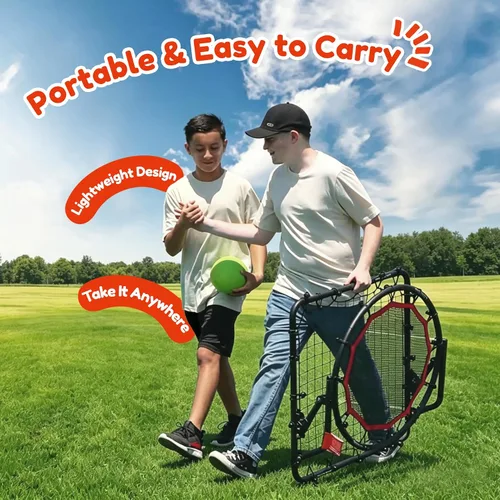 Vista 8 de Dual-Sided Adjustable Baseball Rebound Net for Multi-Sport,Includes 2 Balls Rojo