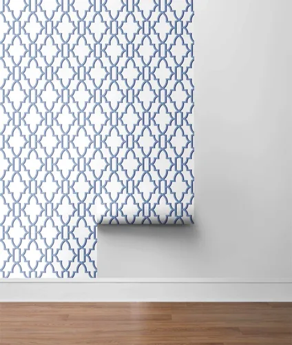 Vista 7 de Lillian August Luxe Haven Coastal Lattice - Papel tapiz autoadhesivo (Riviera Blue)