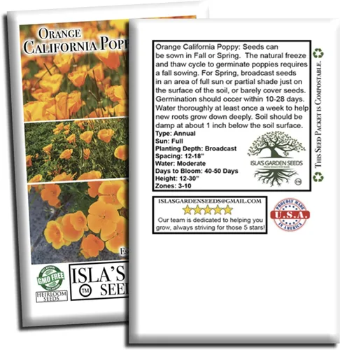 Vista 7 de Orange California Poppy, más de 1500 semillas de flores por paquete, semillas de jardín de Isla (semillas de jardín de Isla), semillas sin OMG