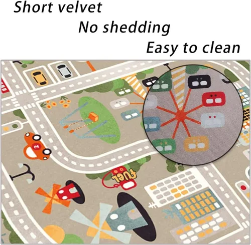 Vista 3 de Alfombra de juego para autos de juguete, alfombra para niños con carreteras para sala de juegos, alfombra de carretera de la vida urbana