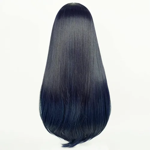 Vista 5 de Uniquebe Tighnari - Peluca de cosplay, pelucas largas y rectas de color azul marino oscuro mezclado con verde para niñas, mujeres y hombres
