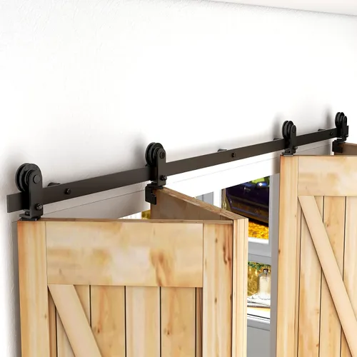 Vista 2 de CCJH Kit de herrajes para puerta corrediza de granero plegable de 4.3 pies/51 pulgadas, resistente para 4 puertas