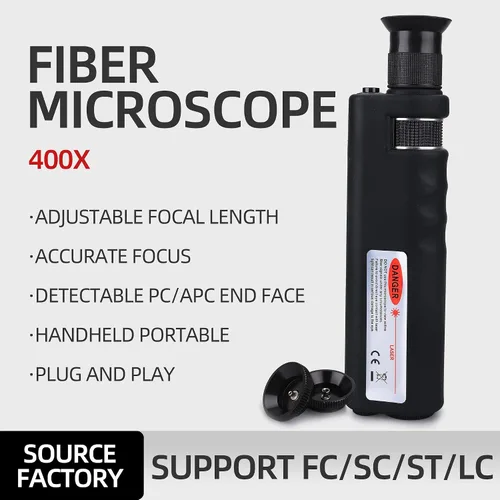 Vista 2 de Lupa de fibra óptica de mano 400x microscopio de inspección óptica de fibra LED Iluminación antideslizante caucho 0.098 in SC/FC/ST/0.049 in LC
