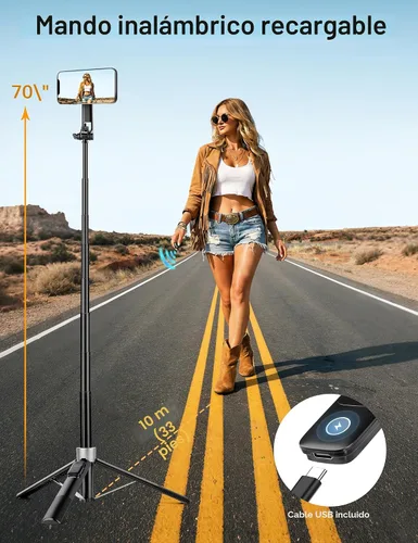 Vista 3 de Trípode magnético para teléfono de 70 pulgadas, trípode para selfie stick para iPhone Magsafe con control remoto recargable y soporte magnético 2