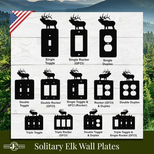 Vista 3 de Solitary Elk - Placa de pared dúplex individual (potencia única, negro)