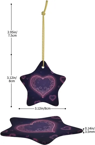 Vista 3 de Adornos para árbol de Navidad, corazón de cerámica, decoración colgante para árbol de Navidad, bonita decoración colgante en forma de estrella