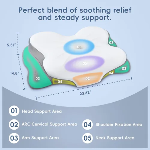 Vista 2 de Almohada cervical para el cuello, almohadas ergonómicas de espuma viscoelástica para aliviar el dolor de cuello con funda de almohada transpirable