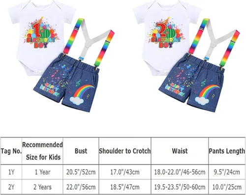 Vista 7 de IMEKIS Toddler Boys Melon Birthday Outfit Romper Top + Jeans Shorts + Suspenders Cake Smash Photo Shoot Summer Clothes 1-5T