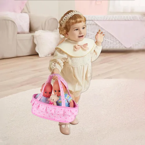 Vista 3 de Cuna de cuna portátil para muñeca de bebé, bolsa de transporte para muñecas, juego de accesorios para muñecas, oso acolchado suave para muñeca
