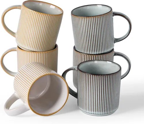 Vista 51 de famiware Juego de 4 tazas de café de 12 onzas, tazas de cerámica con asa Negro (Star-Black)