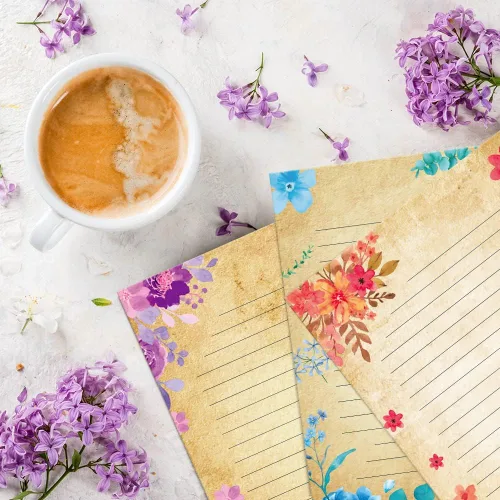 Vista 5 de Juego de papel y sobres vintage de papelería floral vintage con papel de escritura con letras forradas, 48 hojas + 24 sobres, 8.5 x 11 pulgadas