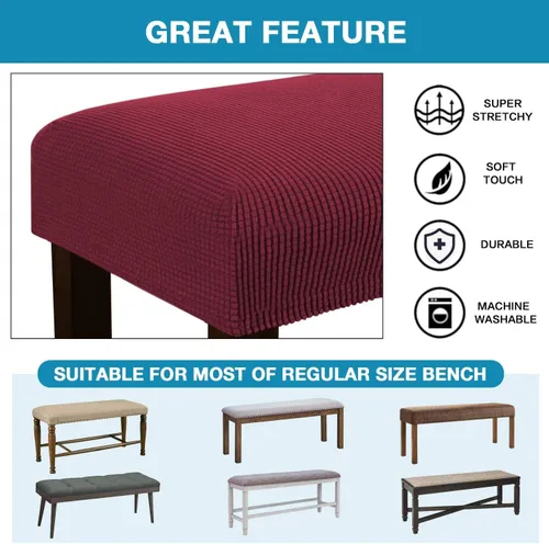 Vista 4 de Fundas de banco rectangulares, funda extraíble para silla de comedor, ajuste suave, universal, elásticas, antipolvo, lavable, protector de asiento