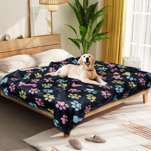 Vista 16 de Manta Suave para Perros para Perros Grandes - Manta Mullida para Mascotas para Gatos y Cachorros, Manta Reversible con Diseño de Huellas de Pata gris