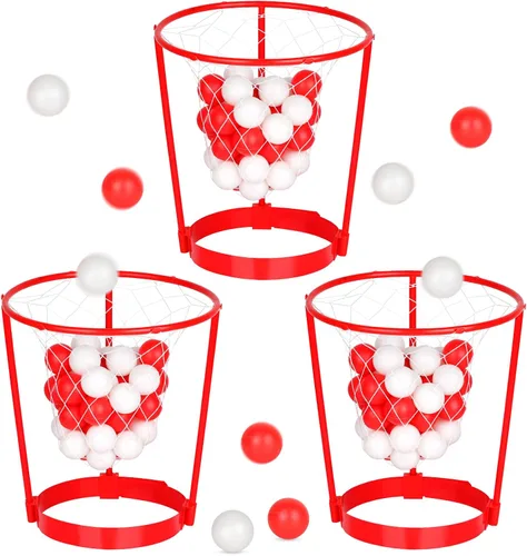 Vista 9 de Hooqict Paquete de 3 piezas de juego de fiesta de baloncesto para niños y adultos, juego de diadema ajustable con 40 bolas para fiesta de carnaval