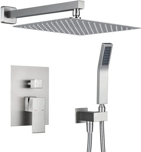 Vista 10 de Sistema de ducha de lluvia de 12 pulgadas, juego combinado de ducha negro para montaje en pared, grifos de baño con cabezal de ducha de lluvia