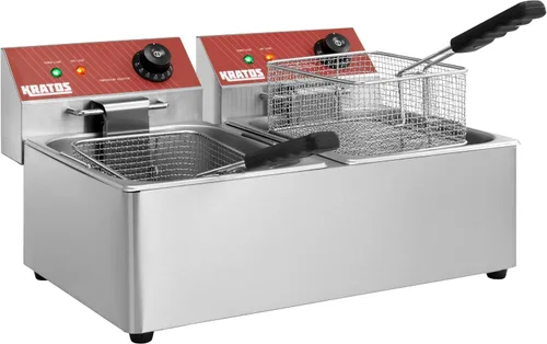 Vista 3 de Kratos Freidora eléctrica comercial para encimera, freidora de tanque doble con canastas, freidora de acero inoxidable para restaurantes y soportes