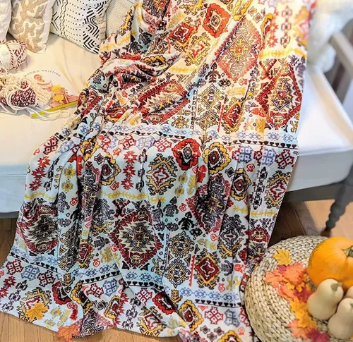 Vista 6 de DaDa Bedding - Manta de forro polar de visón bohemio del suroeste, ligera, acogedora, de granja, azteca, habana, geométrica, abstracta, suave
