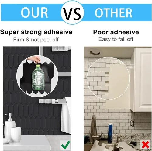 Vista 4 de Protector contra salpicaduras para cocina, diseño más grueso, protector contra salpicaduras de plumas negras mate de primera calidad, azulejos sin