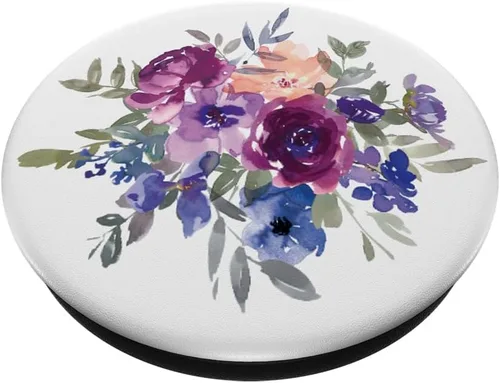 Vista 2 de PopSockets de flores moradas para mujer, PopGrip intercambiable