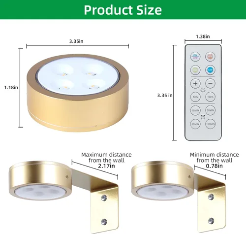 Vista 6 de Paquete de 2 luces inalámbricas para cuadros de pared, luz para cuadros recargable que funciona con batería con control remoto, luz regulable