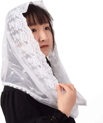 Vista 5 de BLESSUME Velo católico de encaje para mujer, diseño de capilla latina