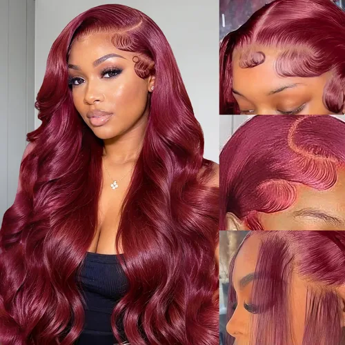 Vista 13 de Pelucas de cabello humano con encaje frontal HD color burdeos de 13 x 6 pulgadas, peluca de encaje frontal de 22 pulgadas, densidad del 180 % Borgoña