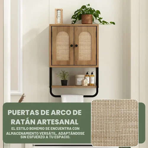 Vista 6 de RUSTOWN Gabinete de pared del cuarto de baño de la rota, Boho sobre el Roble natural