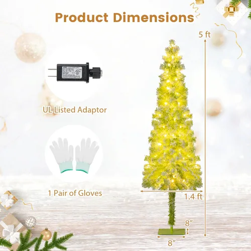 Vista 9 de HAPPYGRILL - Árbol de Navidad artificial de 5 pies con luces preiluminadas, con parte superior flexible, cubierto de copos de nieve, árbol