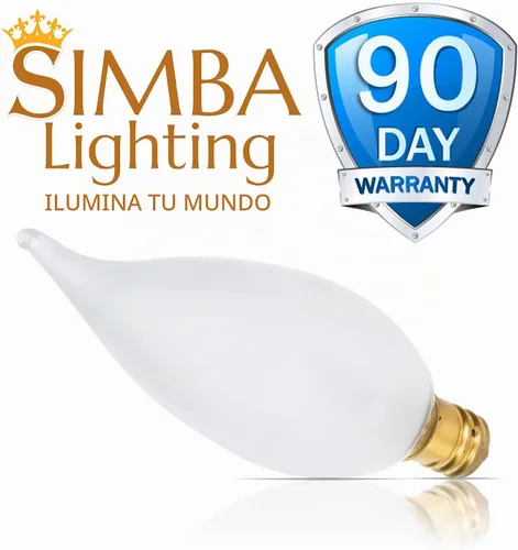 Vista 5 de Simba Lighting Candelabro CA10 con punta de llama esmerilada de 25 W, base E12 (paquete de 12) bombillas incandescentes decorativas de 120 V