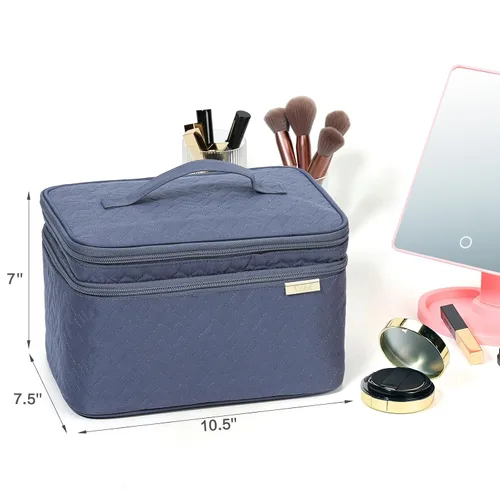 Vista 6 de NISHEL Bolsa de Maquillaje de Viaje Grande de Doble Capa para Mujeres, Estuche Cosmético, Organizador para Accesorios de Tamaño de Viaje, Botellas