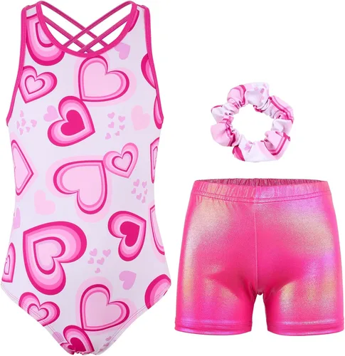 Vista 42 de MODAFANS Leotardos de gimnasia para niñas brillantes para bailar ballet, pantalones cortos con espalda cruzada