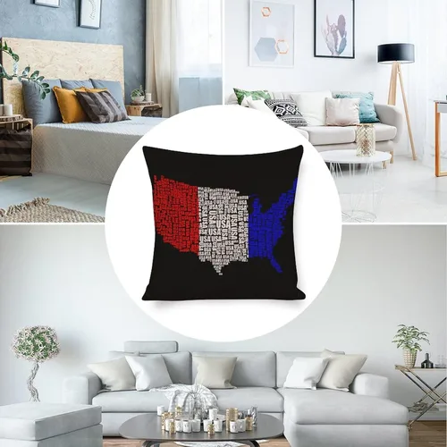Vista 5 de Fundas de almohada de lino con mapa de la bandera de Estados Unidos, decoración del hogar al aire libre, 4 de julio, fundas de almohada