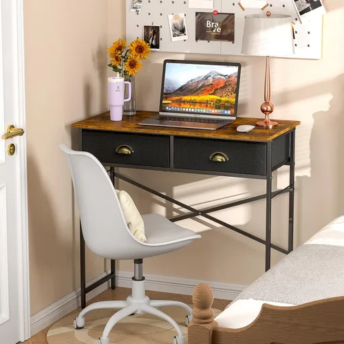 Vista 5 de DAOUTIME Escritorio pequeño para dormitorio de niños, escritorio de computadora de 31.5 pulgadas para espacios pequeños, escritorio simple con 2