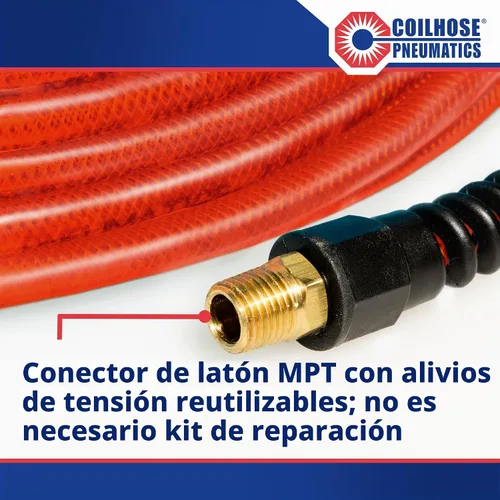 Vista 6 de Coilhose Pneumatics PFE60254TR Flexeel Manguera de aire de poliuretano reforzado, 3/8" diámetro interior, 25' de longitud con (2) accesorios de Rojo
