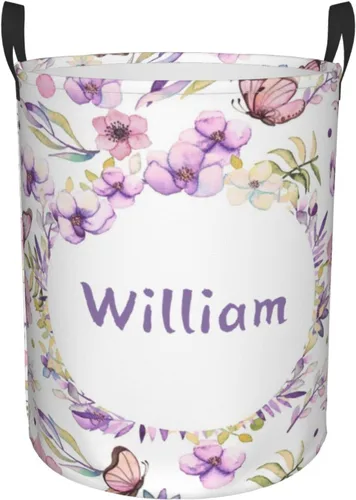 Vista 12 de Cesta de lavandería personalizada con diseño de jirafa, león y flores rosadas, con asas, impermeable, para decoración de dormitorio y baño.