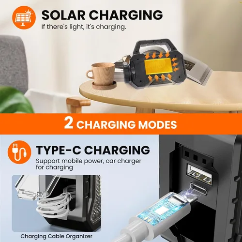 Vista 6 de linterna solar, linterna multifuncional solar, linterna LED, cargador de teléfono celular, carga USB, adecuada para el hogar, pesca, camping al aire