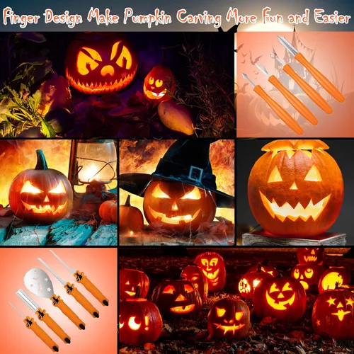 Vista 7 de Kit de tallado de calabaza para Halloween, juego profesional de tallado resistente, herramienta de escultura de acero inoxidable cuchillo