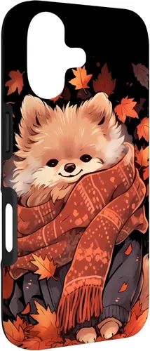 Vista 3 de Pomeranian Pom Autumn Fall Leaves Dog Thanksgiving Case for iPhone 17