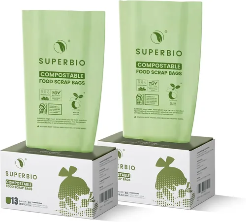 Vista 9 de SUPERBIO Bolsas compostables para restos de comida con asa de 1.6 galones, bolsas pequeñas de compost con asas, 50 unidades, 2 paquetes, BPI y OK